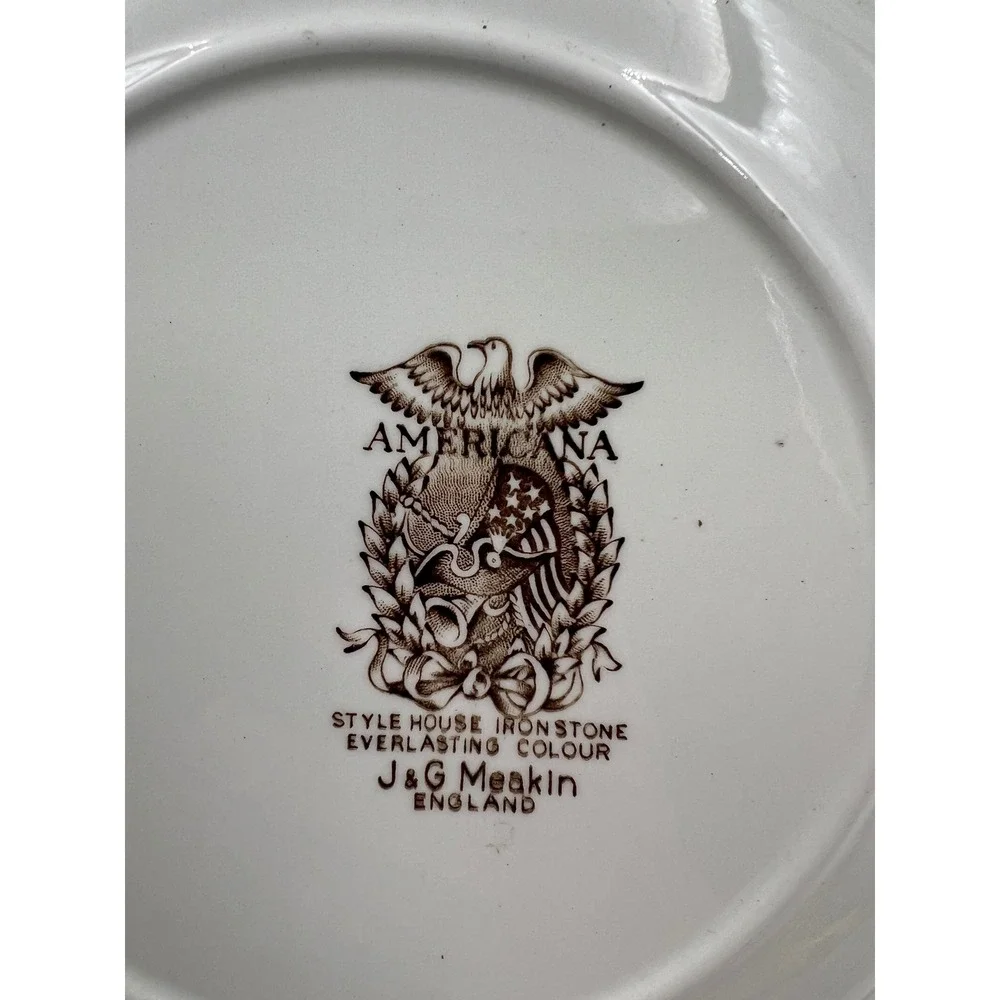 J&G Meakin Americana Brown Transferware 10 Inch Dinner Plate Style House England